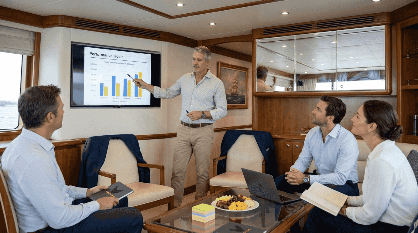 Business workshop inside yacht salon space
