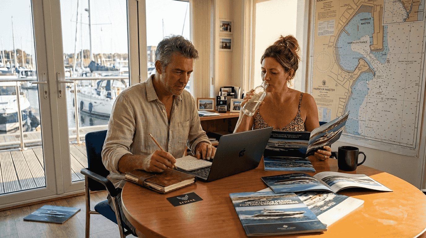 Couple planning Mediterranean yacht selection