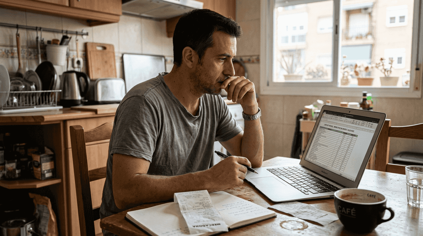 Un hombre modifica el precio de venta desde su portátil.