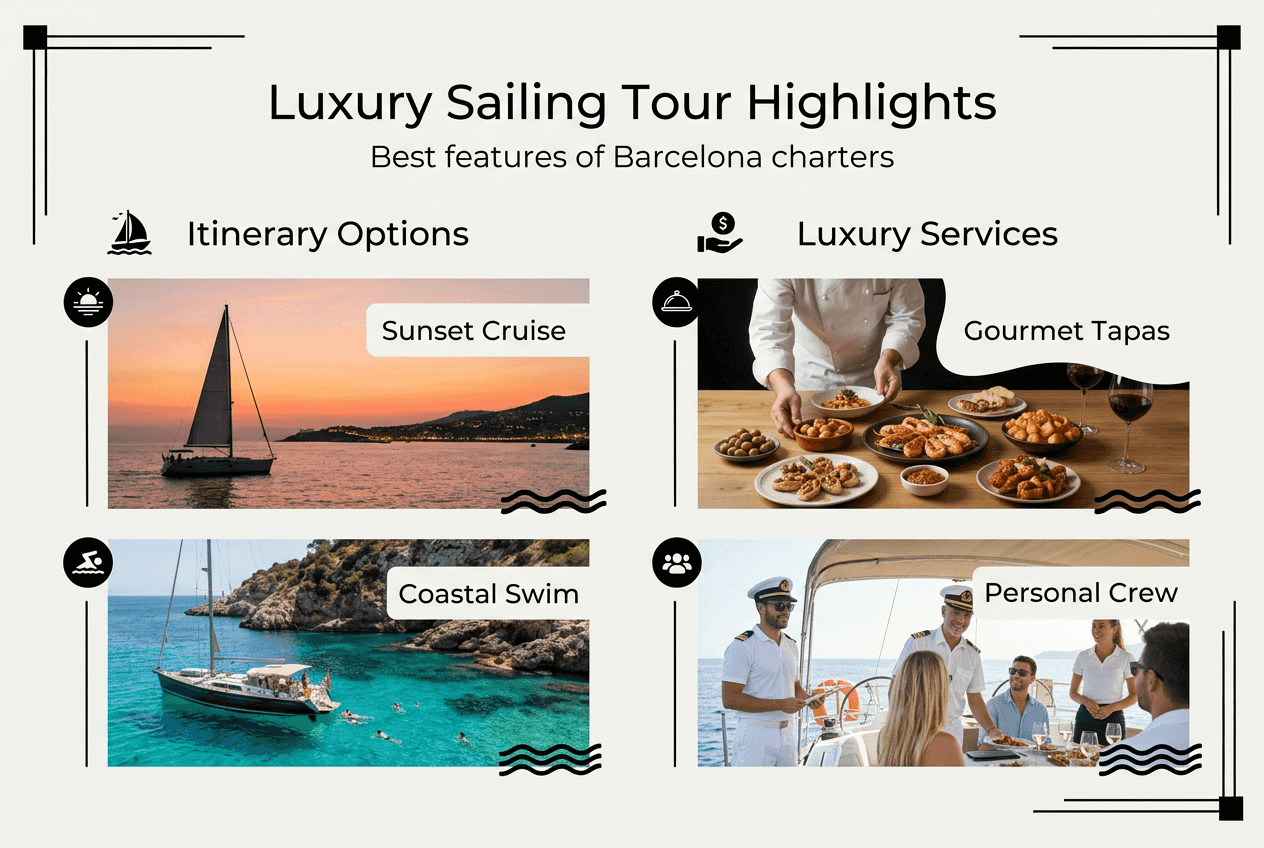 Infographic with sailing tour highlights and amenities