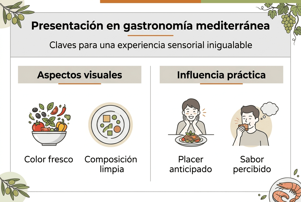 Infografía sobre el arte de la presentación de platos mediterráneos