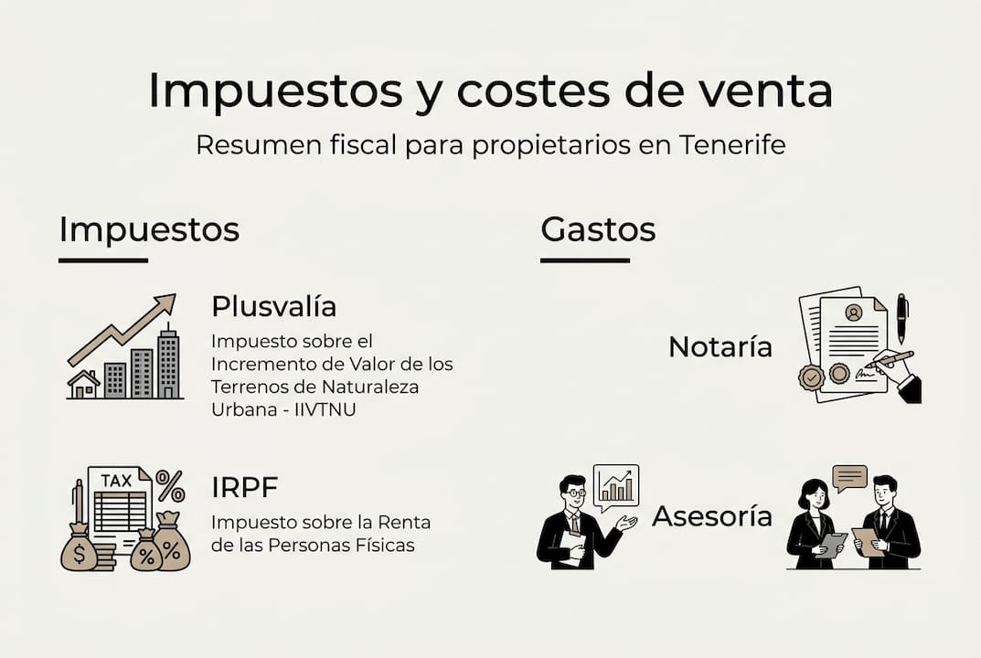 Resumen visual de los principales impuestos y gastos al vender