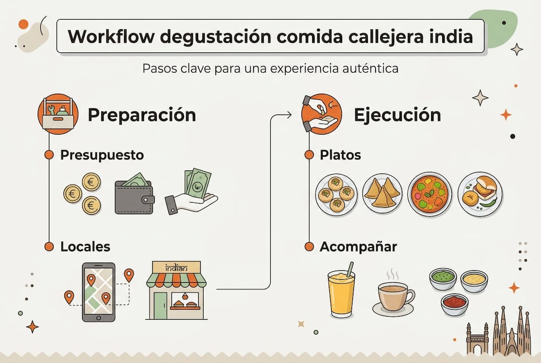 Infografía sobre el recorrido para disfrutar de la comida callejera india