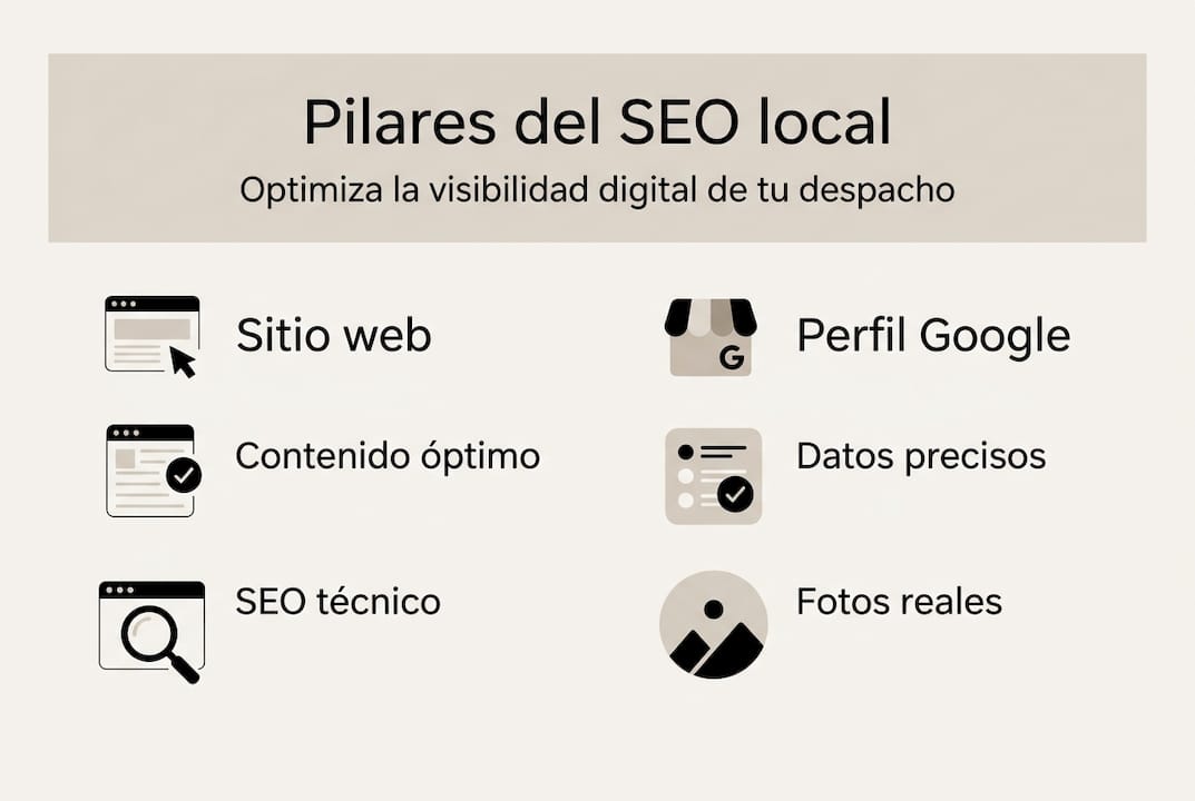 Infografía: fundamentos esenciales del SEO local para bufetes de abogados