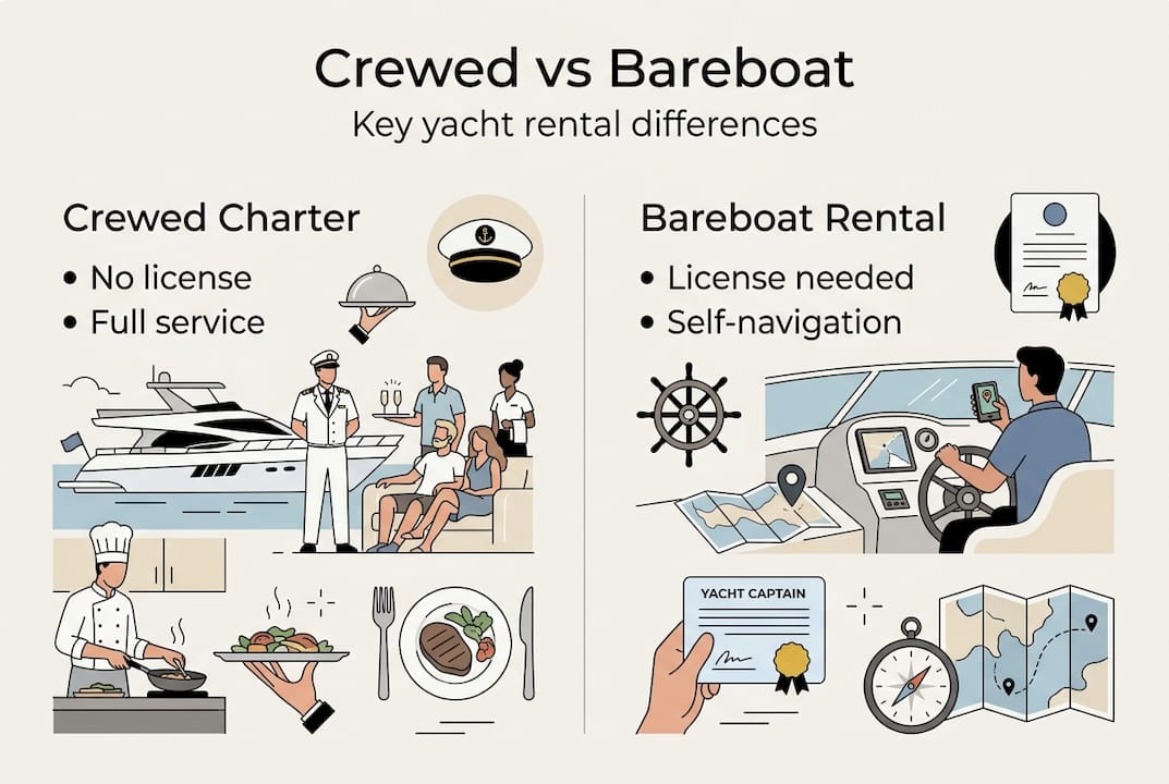 Infographic showing crewed versus bareboat differences