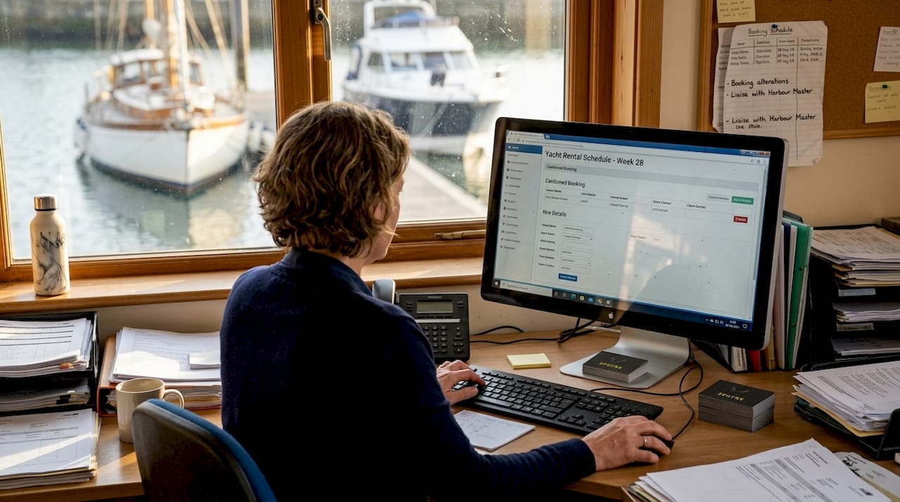 Marina office scheduling yacht rentals