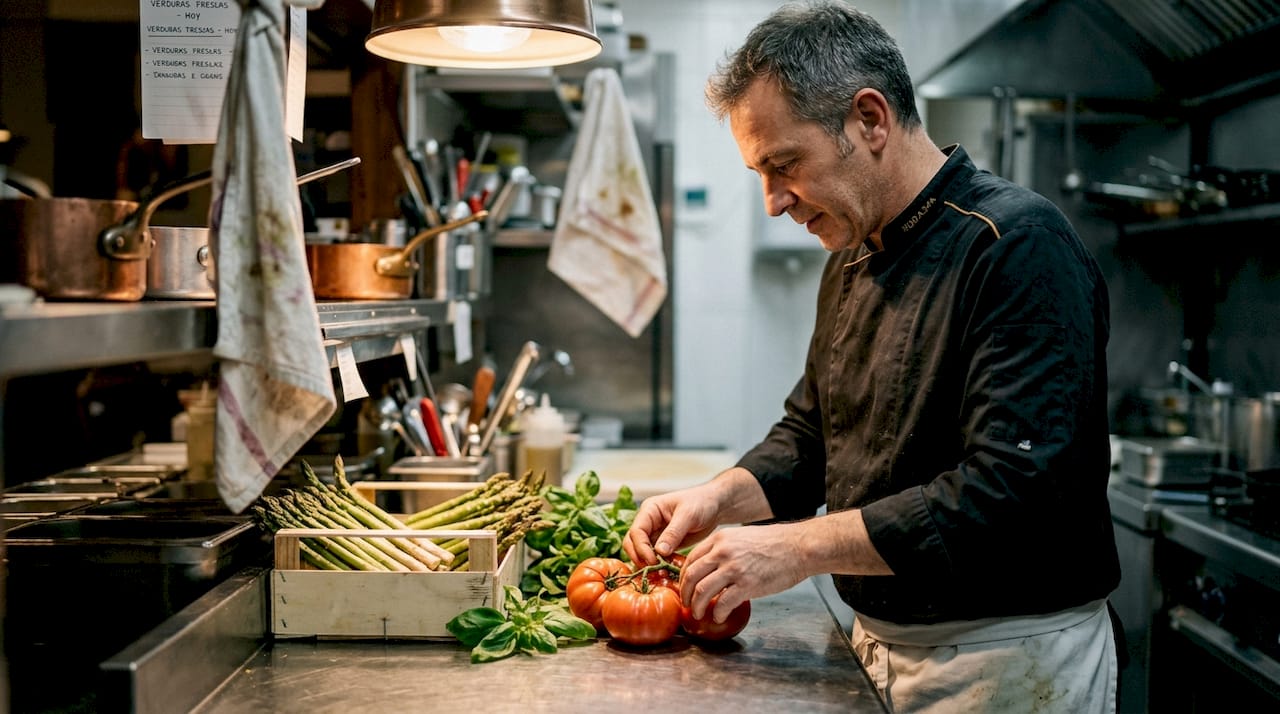 El chef elige cuidadosamente los mejores productos frescos que ofrece la temporada.