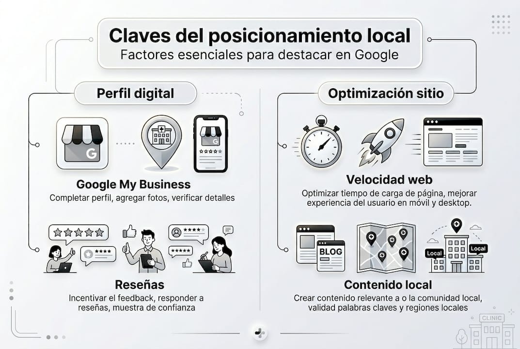 Guía visual sobre los principales elementos que influyen en el posicionamiento local