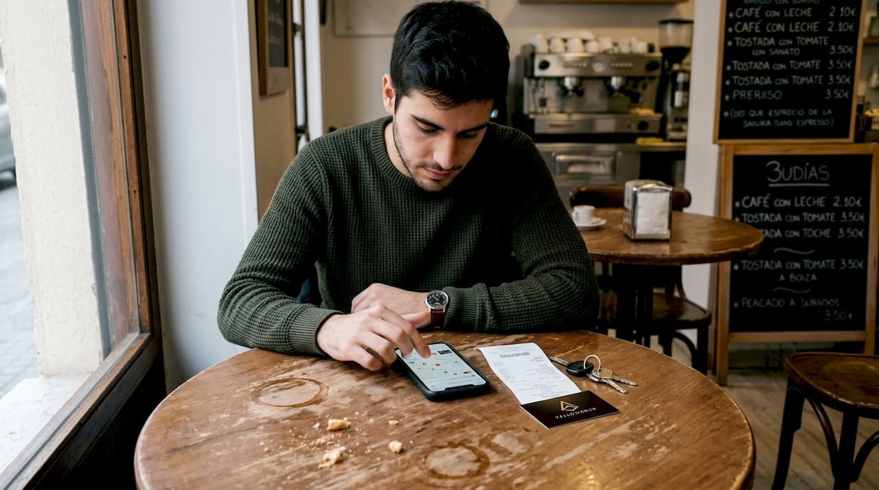 Un hombre consulta en Google Maps para encontrar un negocio cercano.