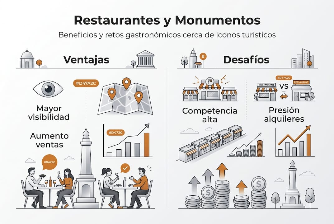 Infografía sobre los pros y contras de vivir o trabajar cerca de monumentos históricos