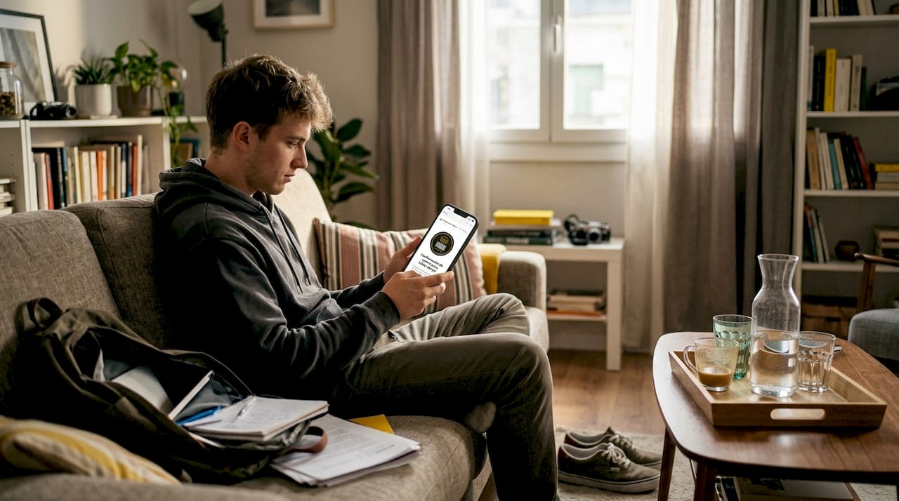 Un hombre consulta la confirmación de su reserva desde el móvil.