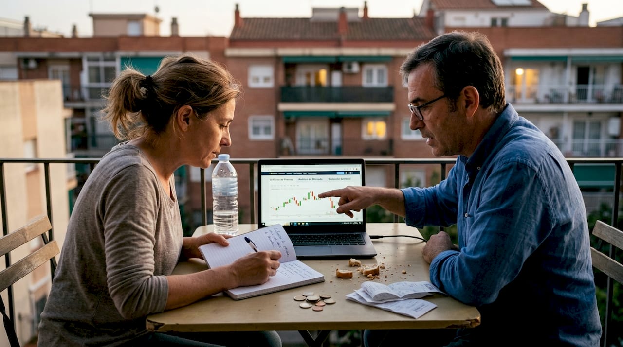 Una pareja estudia las oportunidades del mercado inmobiliario en España