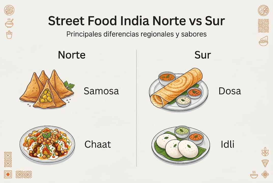 Infografía: principales diferencias entre la comida callejera del norte y del sur de la India