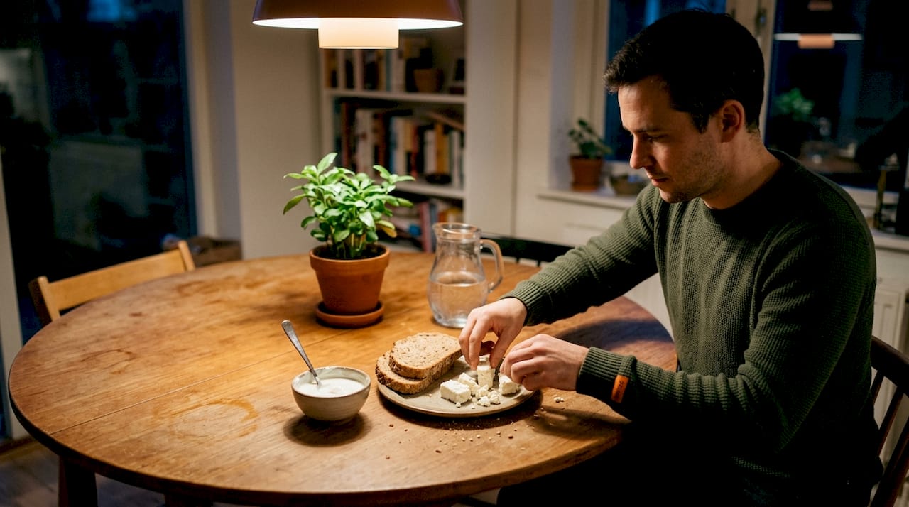 En la mesa hay queso, yogur y pan integral, perfectos para un desayuno saludable.
