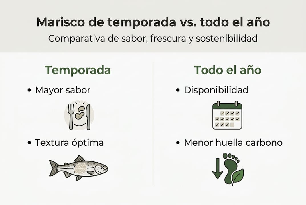 Infografía: Ventajas de consumir marisco de temporada frente al marisco disponible todo el año