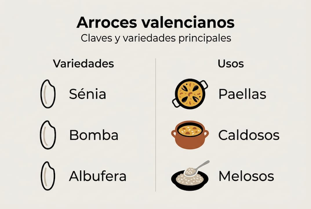 Guía visual sobre los tipos de arroz valenciano y sus principales aplicaciones en la cocina