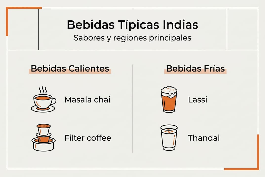 Infografía sobre la variedad de bebidas típicas de las diferentes regiones de la India