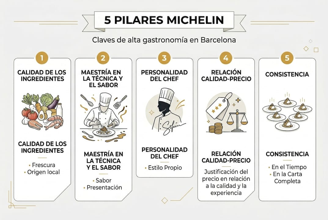 Infografía sobre los criterios clave de Michelin para restaurantes
