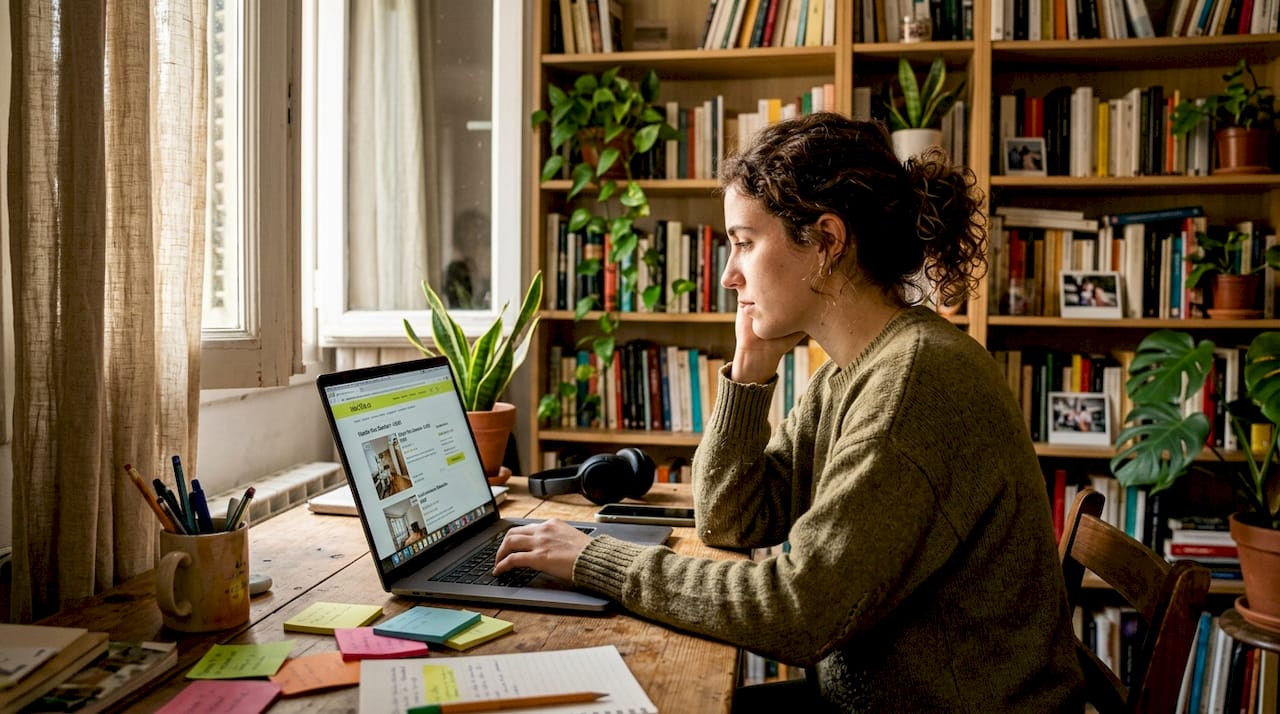 Joven que apuesta por invertir en bienes raíces sin salir de casa