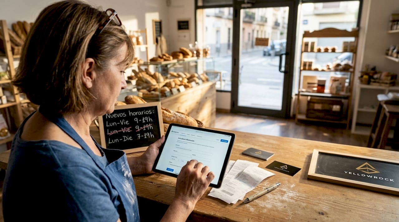 Propietaria actualizando el perfil de su negocio desde el mostrador