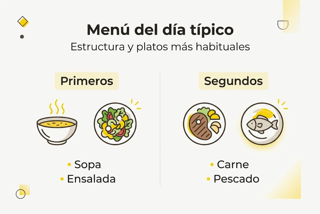 Infografía sobre cómo se organiza el menú del día y sus diferentes platos