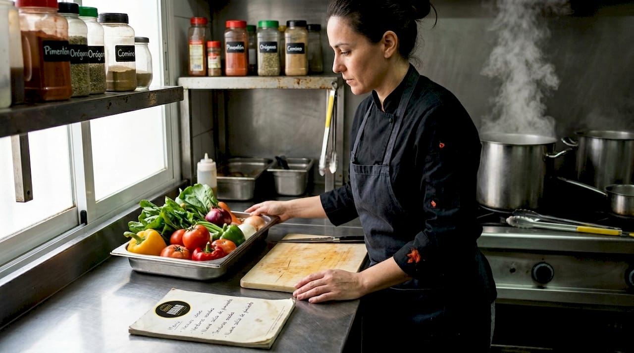 La chef seleccionando los productos frescos para el menú del día