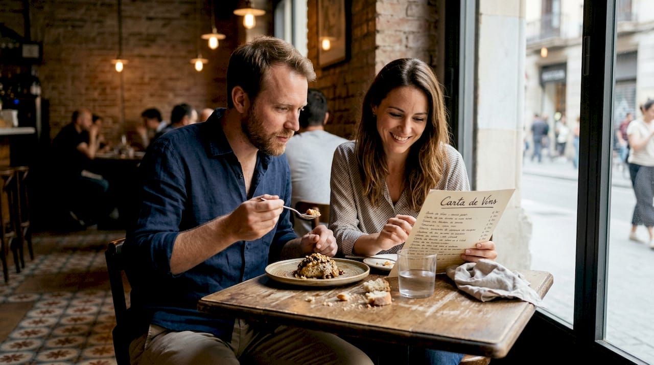 Los comensales disfrutan de la experiencia del menú degustación en un restaurante de Barcelona.