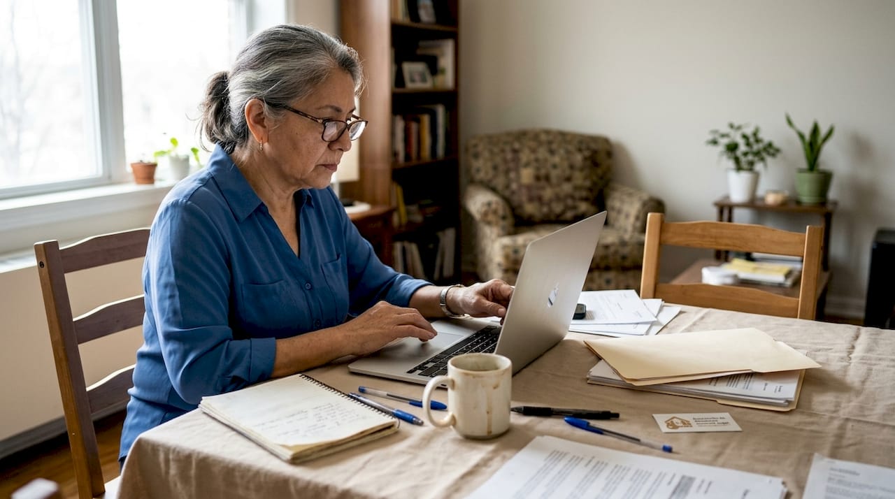 Una mujer está redactando un correo para tratar los detalles de un contrato de alquiler.