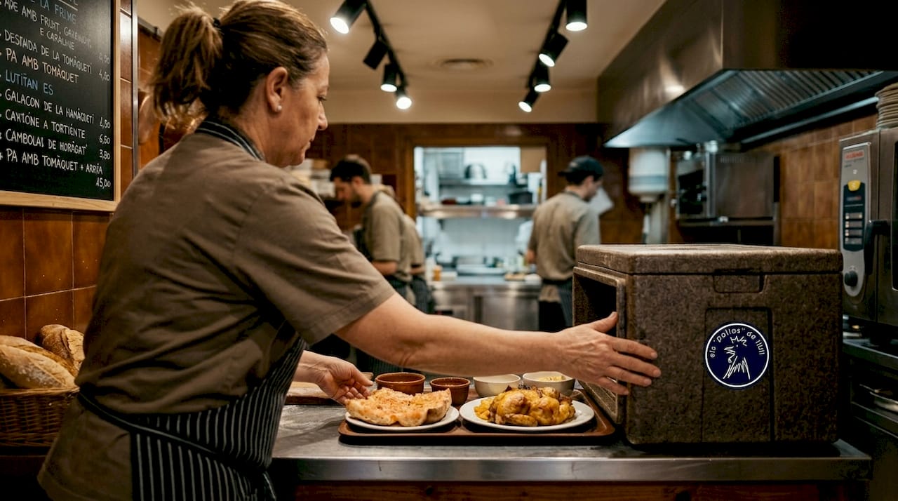 Una chef está elaborando platos típicos de la gastronomía catalana para servir a los clientes.