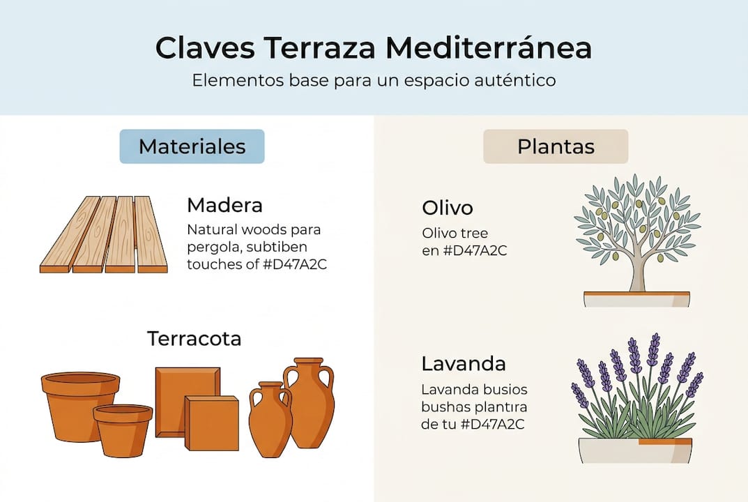 Infografía con las claves para crear una terraza de estilo mediterráneo