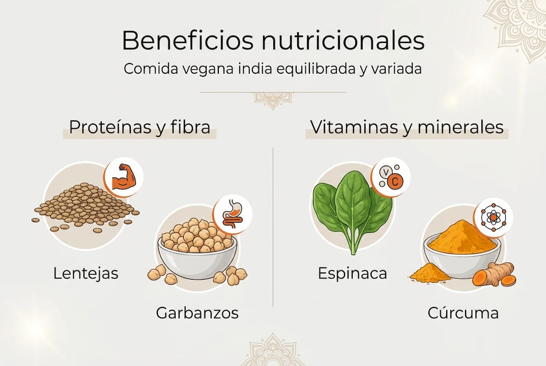 Infografía sobre los beneficios nutricionales de la gastronomía vegana de la India