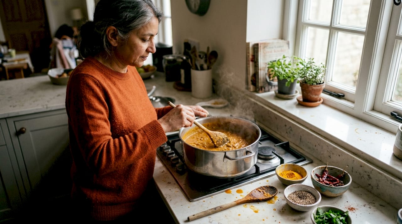 Hoy toca preparar un delicioso curry vegano al estilo indio, hecho con lentejas y una mezcla de especias aromáticas.