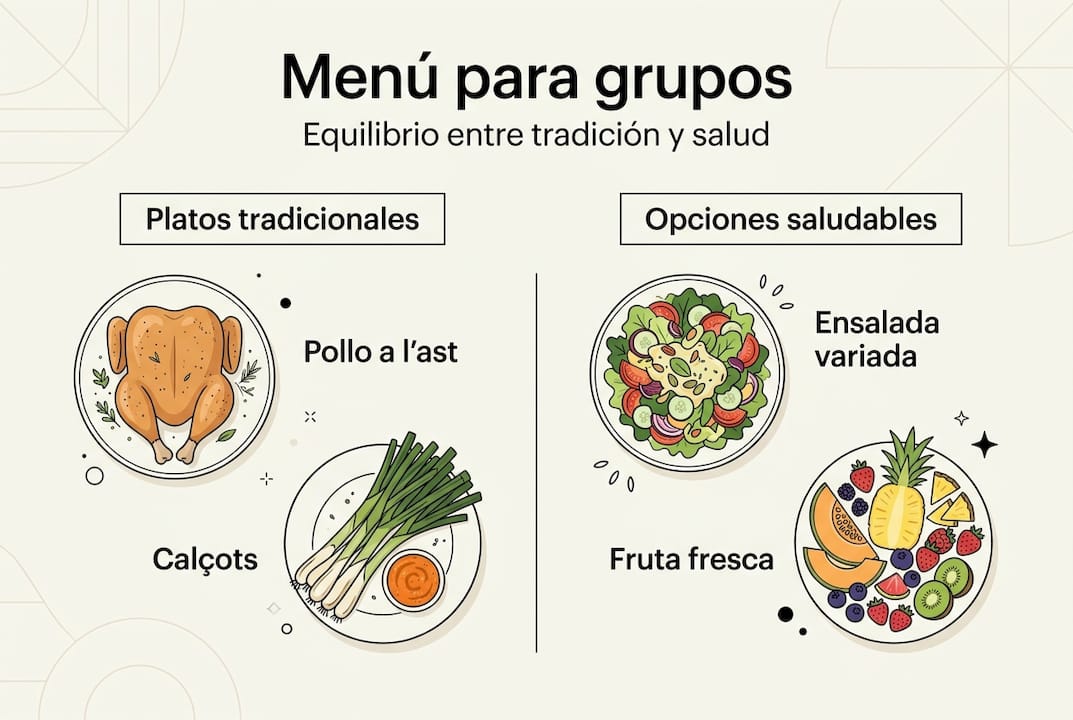 Infografía: opciones de menú grupal saludable con recetas tradicionales