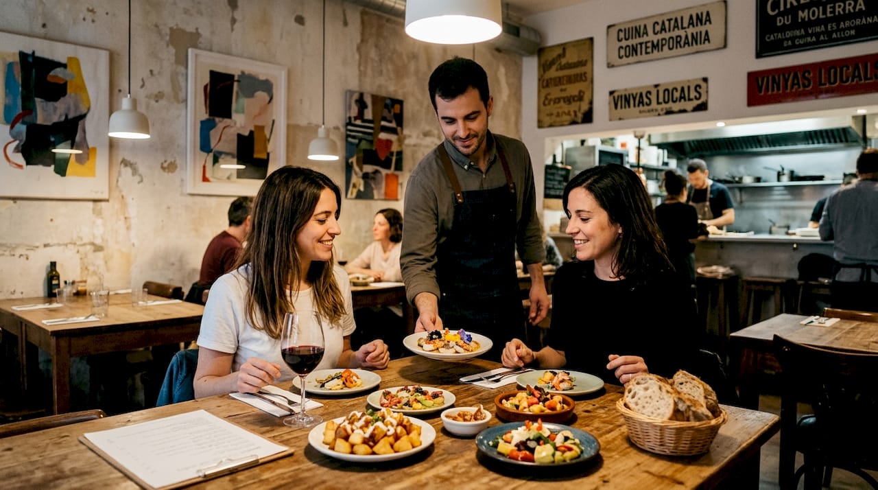 Un grupo de comensales disfruta de un original menú de autor inspirado en la cocina catalana.