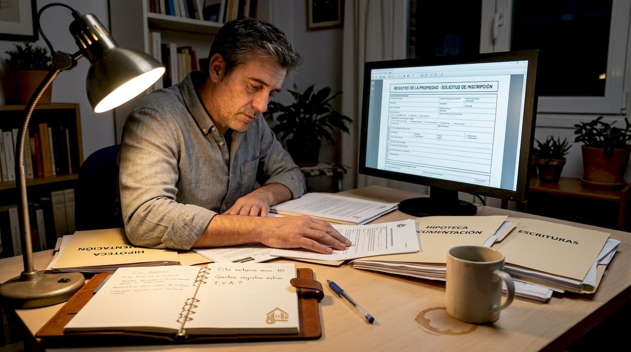 Un hombre consulta la documentación del Registro de la Propiedad