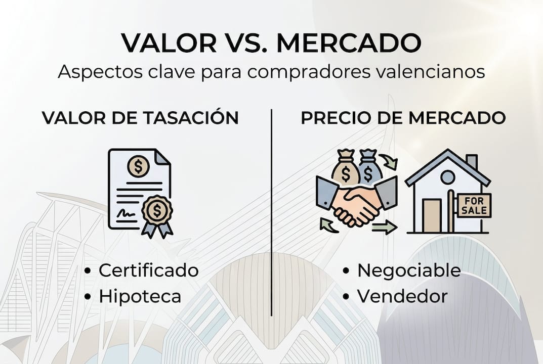 Infografía que muestra la diferencia entre el valor de tasación y el precio de mercado