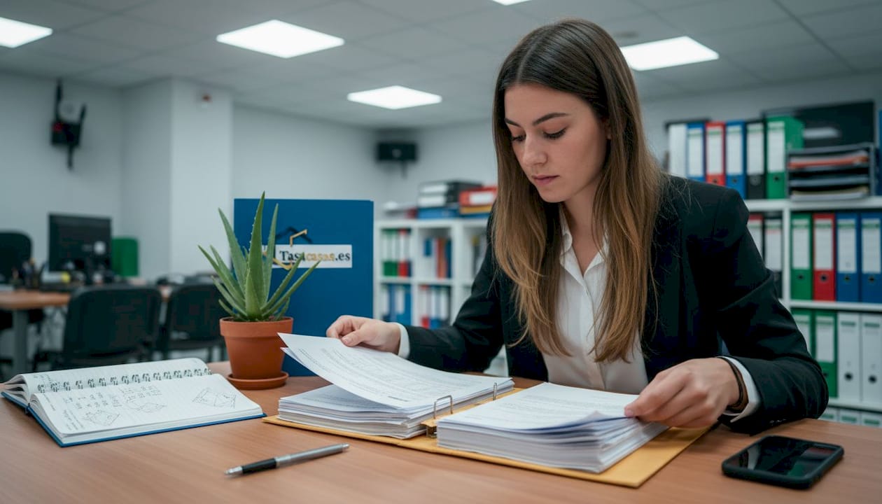 Mujer revisa documentos para la compra de una vivienda