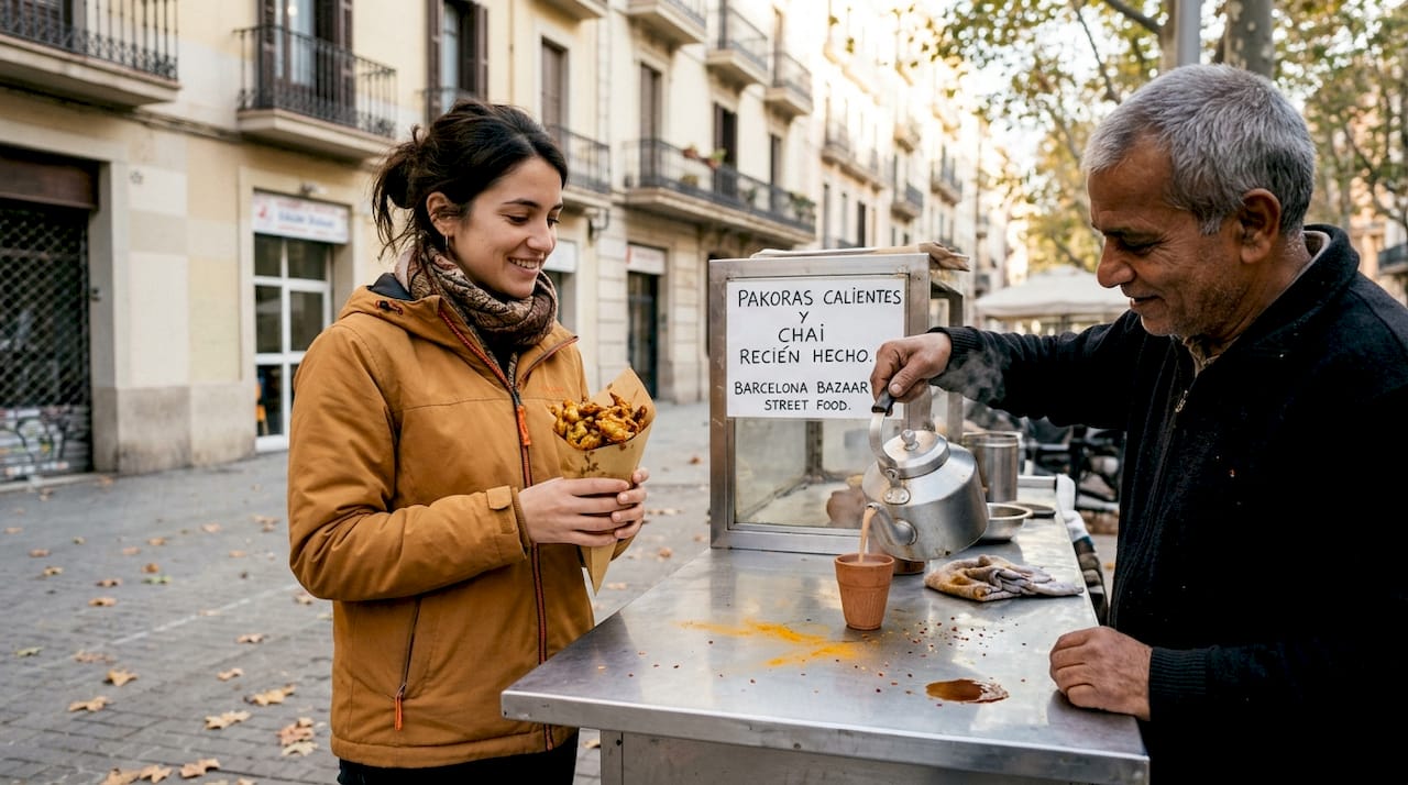Comida callejera india en el corazón de la ciudad