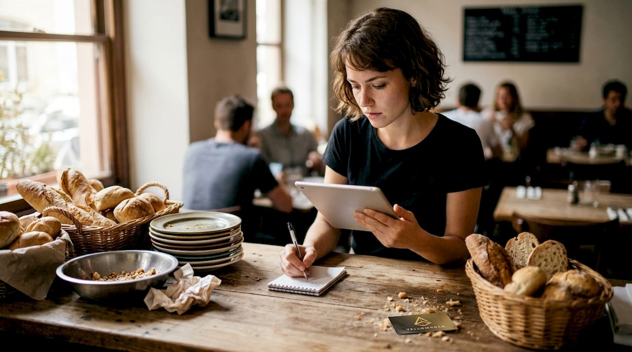 La camarera revisa las comandas para aplicar las promociones disponibles.