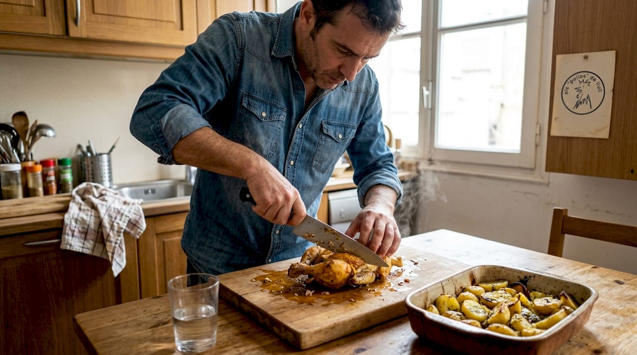 Presentación clásica del pollo asado al estilo catalán