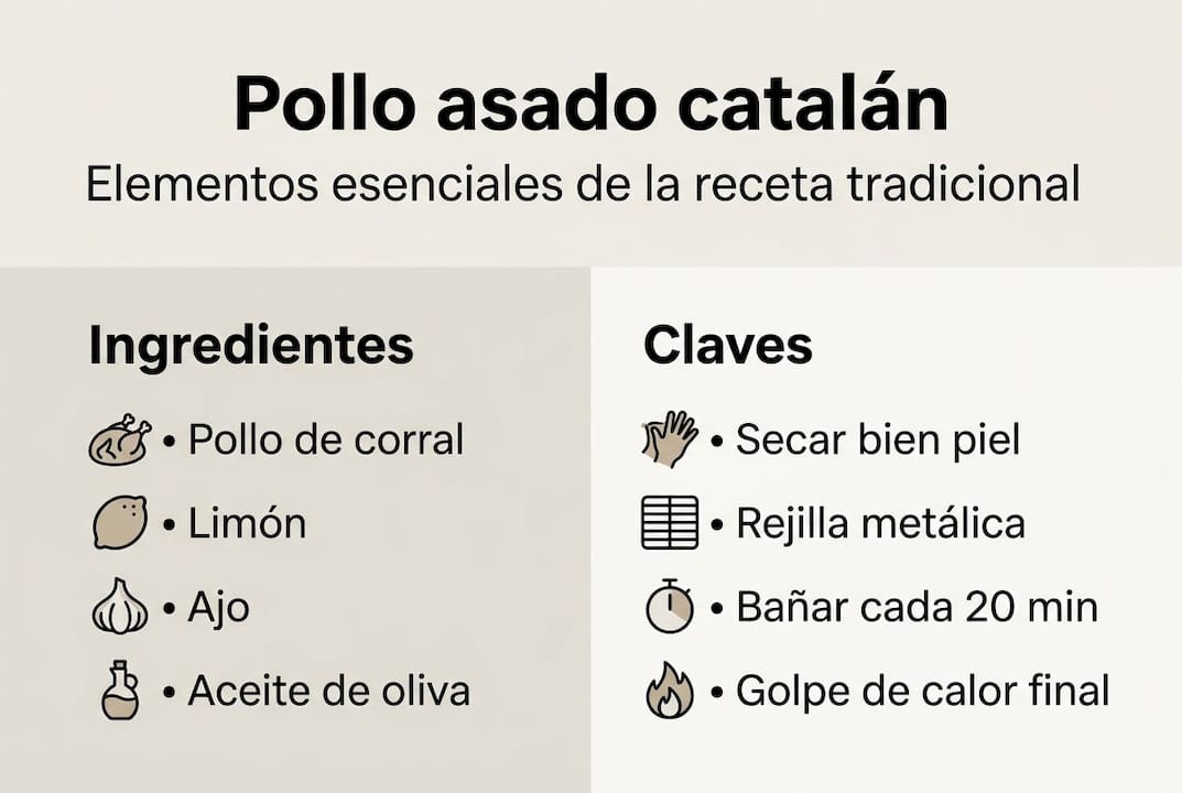 Infografía: ingredientes imprescindibles y secretos para un auténtico pollo asado a la catalana