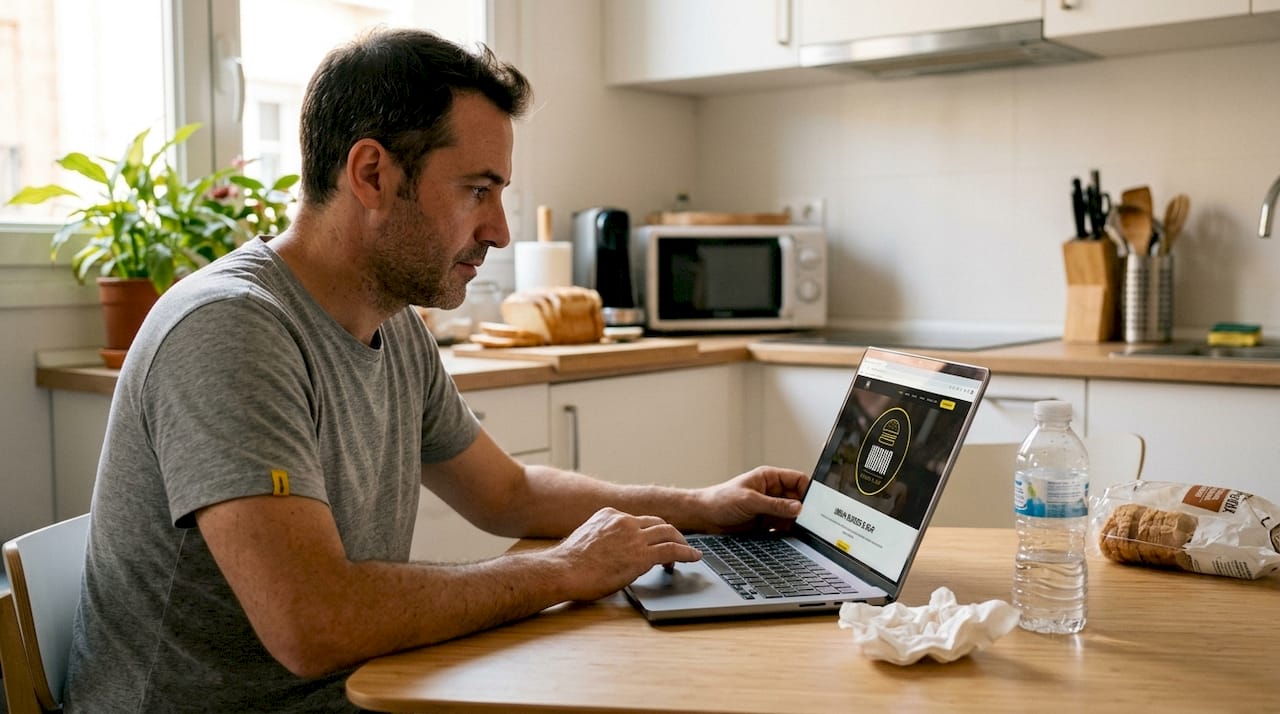 Un hombre realiza un pedido de hamburguesas a través de una aplicación.