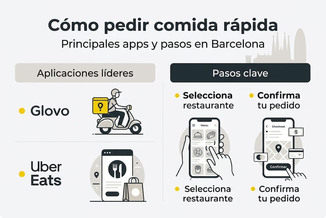 Infografía: aplicaciones imprescindibles y pasos para pedir comida rápida en Barcelona