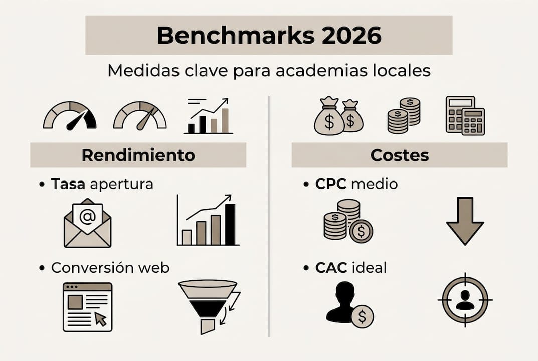 Infografía sobre tendencias y métricas clave en marketing educativo para 2026