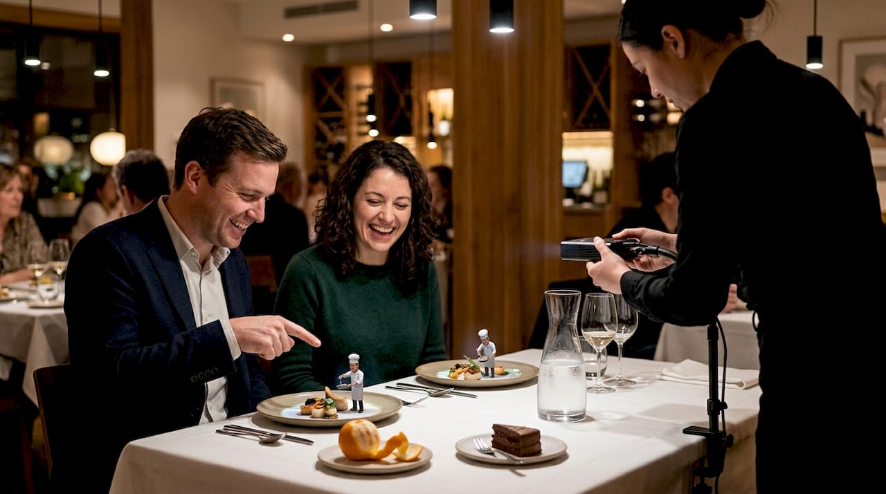 Proyección animada del chef durante la cena de Le Petit Chef