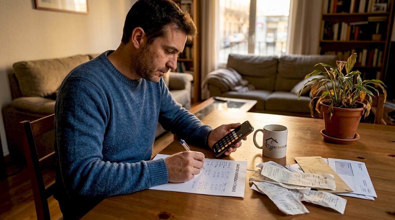Hombre revisando los gastos y el pago de impuestos de su vivienda
