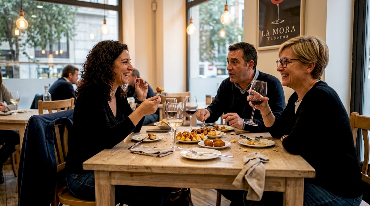 Un grupo de personas saboreando un menú degustación en un restaurante