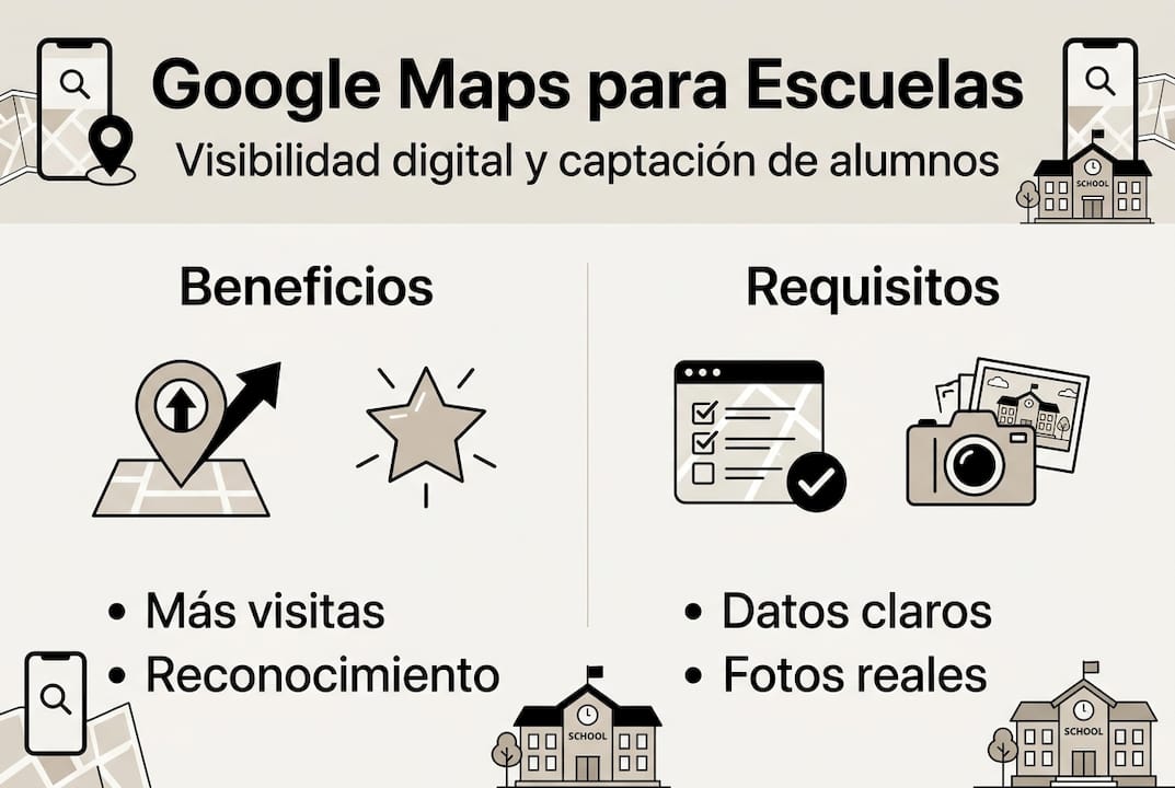 Infografía: beneficios y requisitos de Google Maps para colegios
