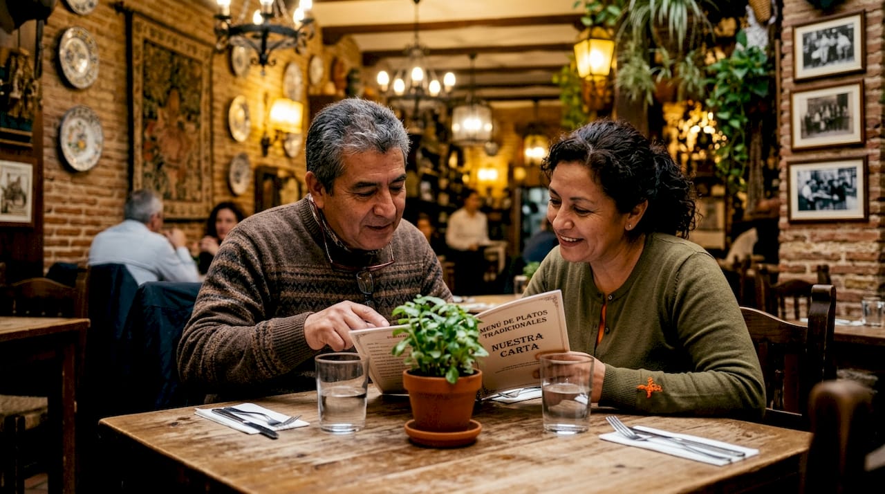 Un grupo de comensales hojea el menú mientras exploran las opciones en un restaurante ambientado.