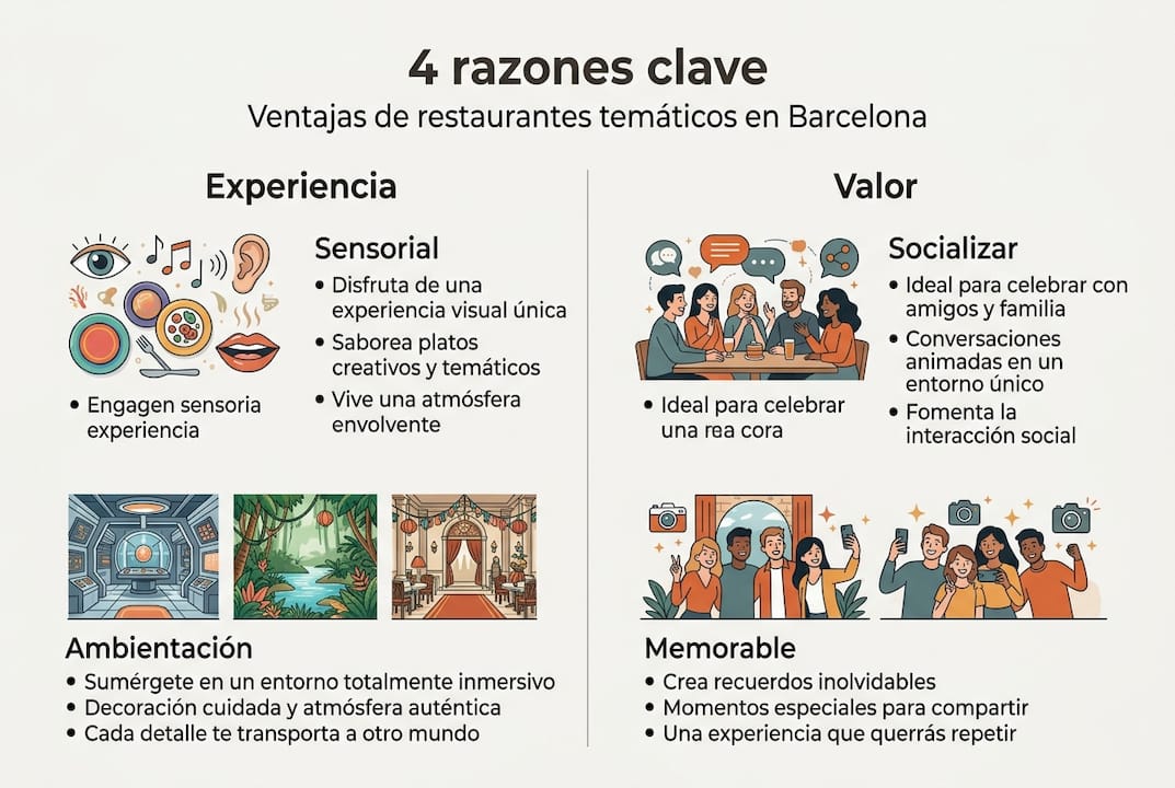 Infografía sobre los beneficios de visitar restaurantes temáticos